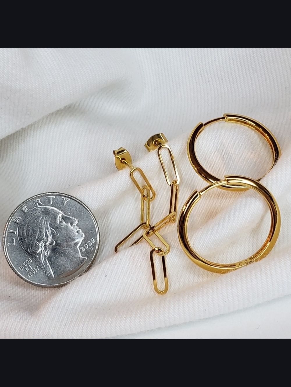 Gold Huggie Hoops Gold Paper clip Chain Earrings Set